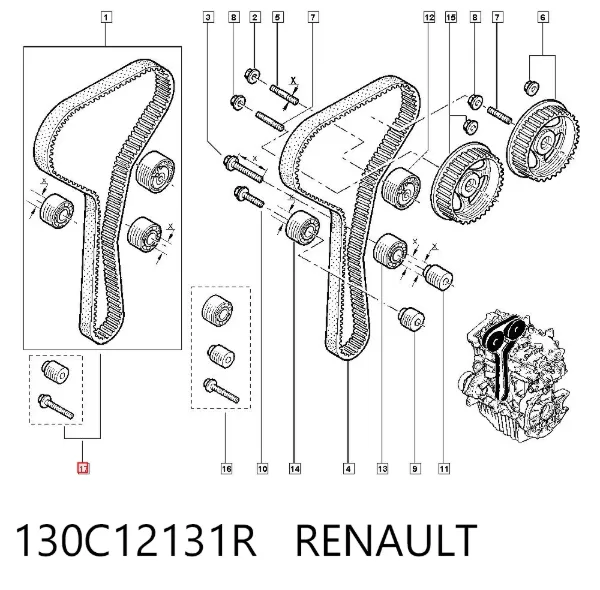 Correia do mecanismo de distribuição de gás, kit 130C12131R Renault (RVI)
