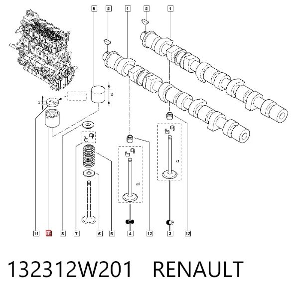 Compensador hidrâulico (empurrador hidrâulico), empurrador de válvulas 132312W201 Renault (RVI)