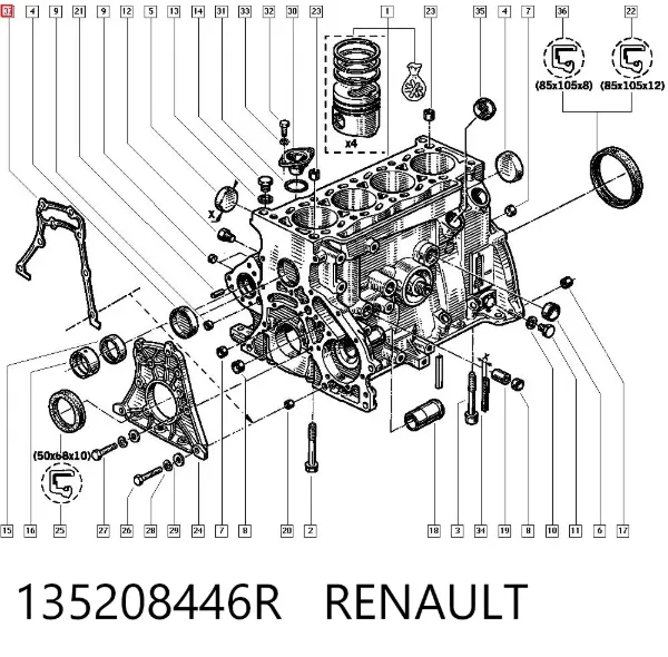 Vedante de tampa dianteira de motor 135208446R Renault (RVI)