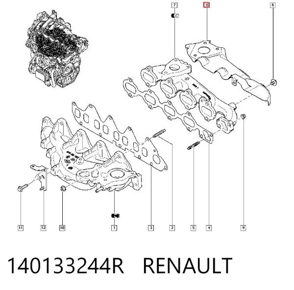 Vedante de turbina dos gases de escape, admissão 140133244R Renault (RVI)