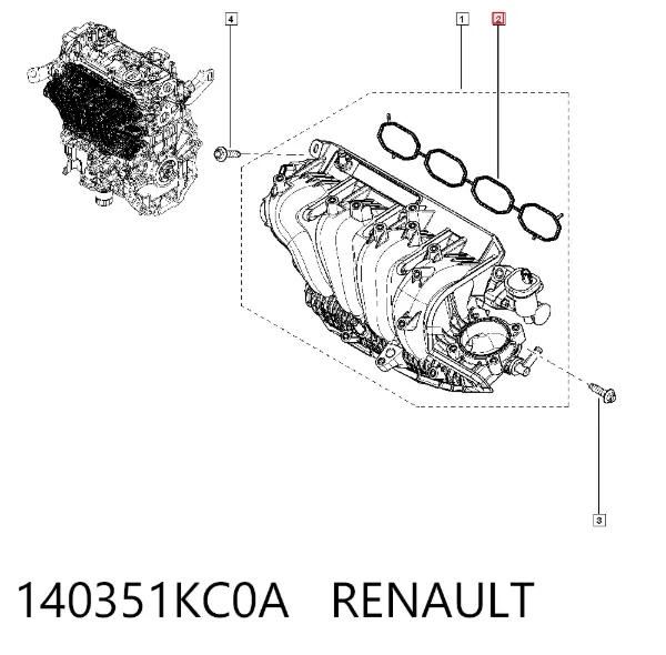 Vedante de tubo coletor de admissão 140351KC0A Renault (RVI)