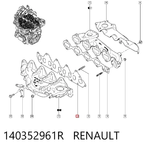Vedante de tubo coletor de admissão 140352961R Renault (RVI)
