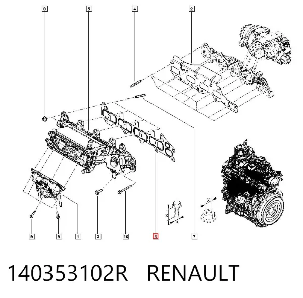 Vedante de tubo coletor de admissão 140353102R Renault (RVI)