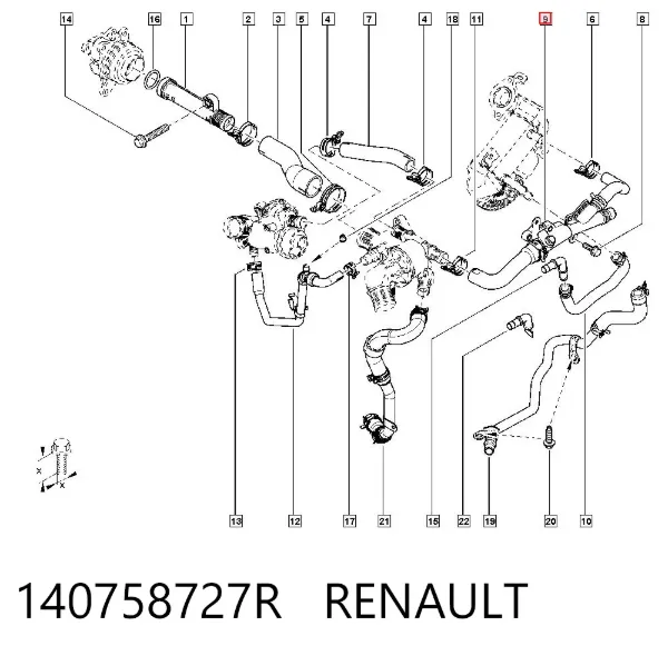 Flange do sistema de esfriamento (união em T) 140758727R Renault (RVI)
