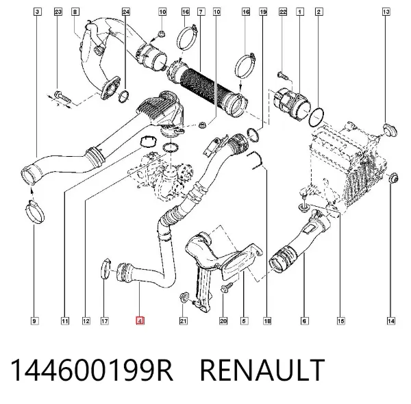 Mangueira (cano derivado) de intercooler 144600199R Renault (RVI)