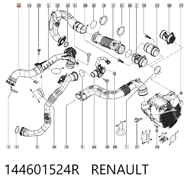 Mangueira (cano derivado) de intercooler 144601524R Renault (RVI)