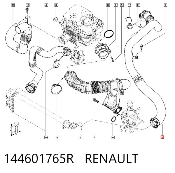 Mangueira (cano derivado) de intercooler 144601765R Renault (RVI)