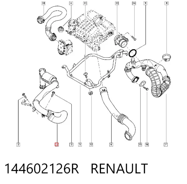 Mangueira (cano derivado) de intercooler 144602126R Renault (RVI)
