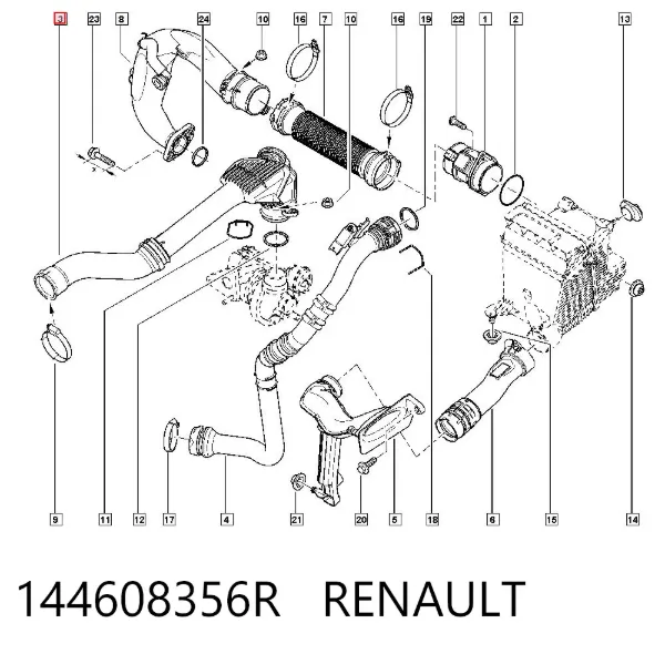 Mangueira (cano derivado) de intercooler 144608356R Renault (RVI)