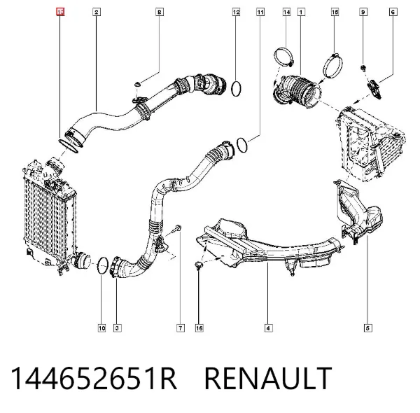 Anel de vedação (vedante) de cano derivado de intercooler 144652651R Renault (RVI)