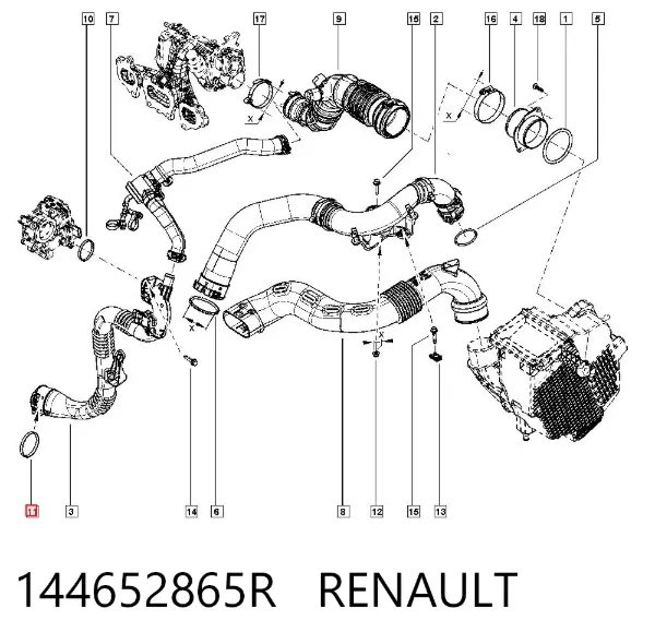 Anel de vedação (vedante) de cano derivado de intercooler 144652865R Renault (RVI)