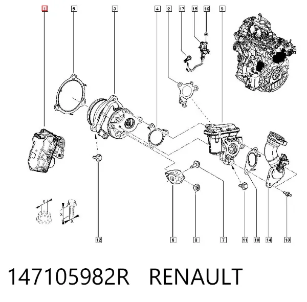 Válvula EGR de recirculação dos gases 147105982R Renault (RVI)