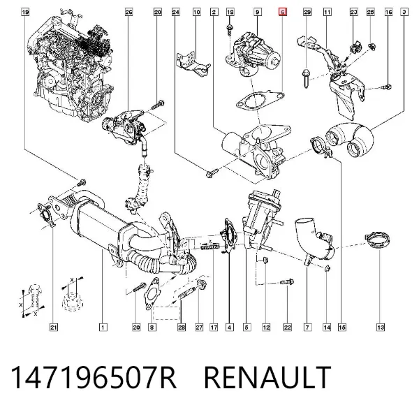 Vedante de válvula EGR de recirculação 147196507R Renault (RVI)