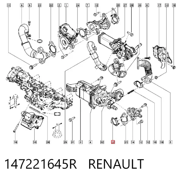 Vedante de cano derivado EGR até a cabeça de bloco (CBC) 147221645R Renault (RVI)