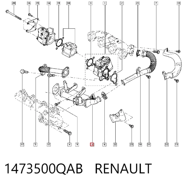 Radiador do sistema EGR de recirculação dos gases de escape 1473500QAB Renault (RVI)
