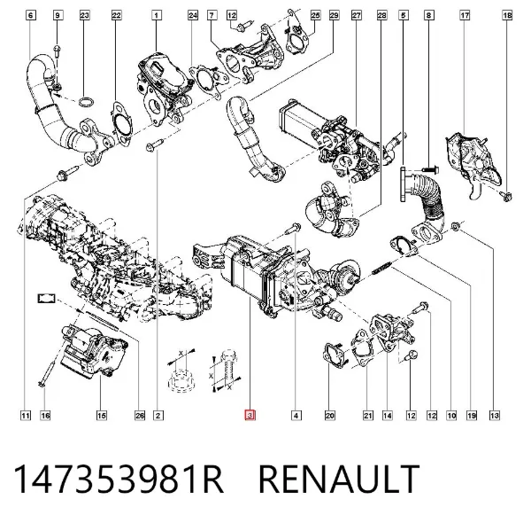 Radiador do sistema EGR de recirculação dos gases de escape 147353981R Renault (RVI)