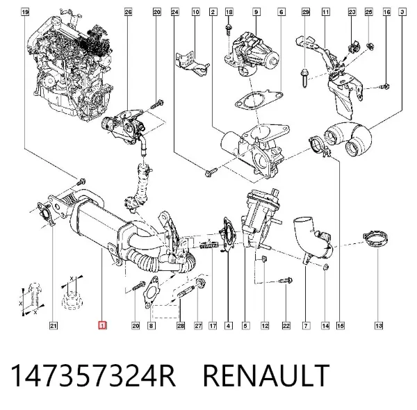 Radiador do sistema EGR de recirculação dos gases de escape 147357324R Renault (RVI)