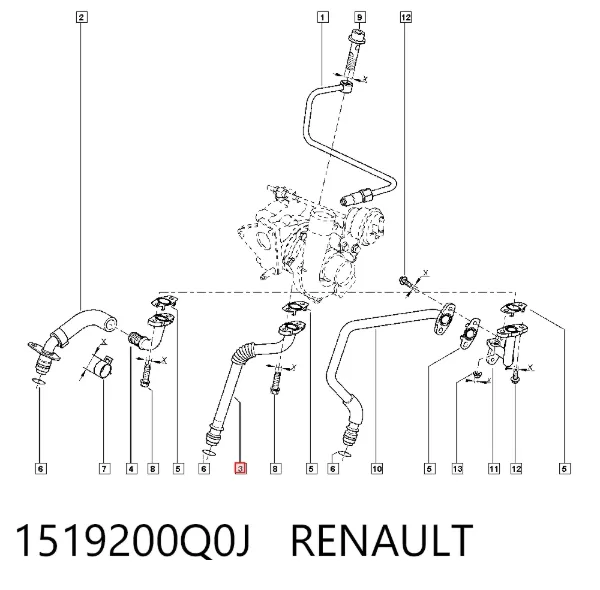 Tubo (mangueira) de derivação de óleo de turbina 1519200Q0J Renault (RVI)