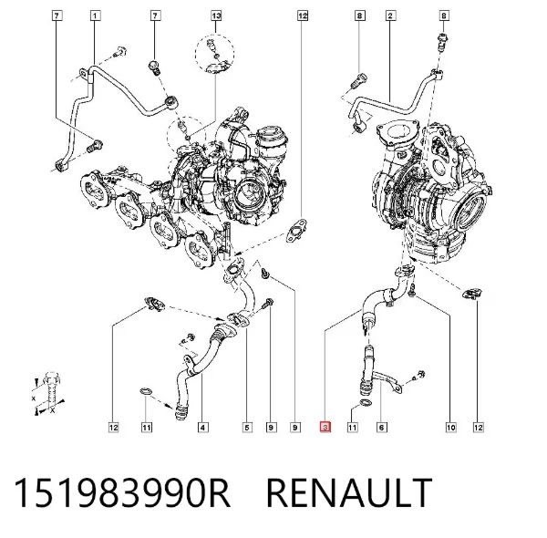 Tubo (mangueira) de derivação de óleo de turbina 151983990R Nissan/Infiniti