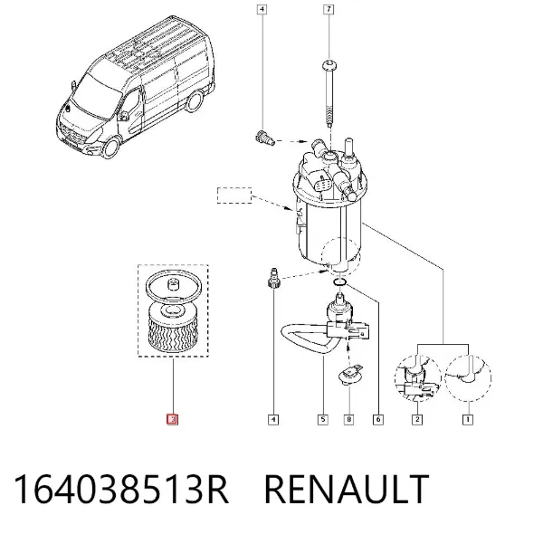 Filtro de combustível 164038513R Renault (RVI)