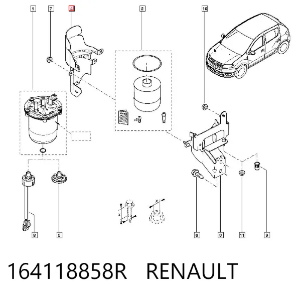 Tampa de casco de filtro de combustível 164118858R Renault (RVI)