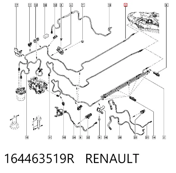 Tubo de combustível, desde o tanque até o filtro de combustível 164463519R Renault (RVI)