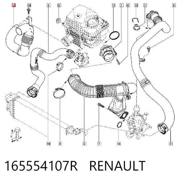 Cano derivado de ar, entrada de filtro de ar 165554107R Renault (RVI)