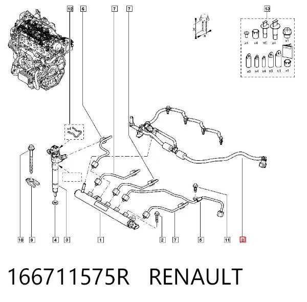 Tubo de combustível, inverso desde os injetores 166711575R Renault (RVI)