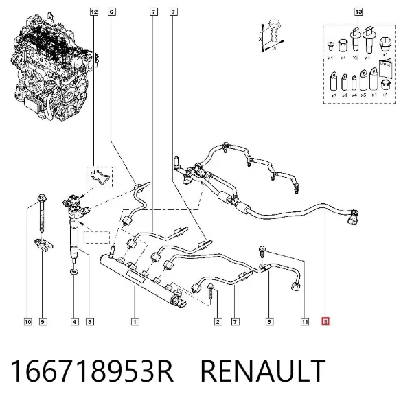 Tubo de combustível, inverso desde os injetores 166718953R Renault (RVI)