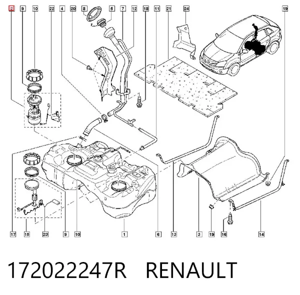 Módulo de bomba de combustível com sensor do nível de combustível Renault Koleos HY0