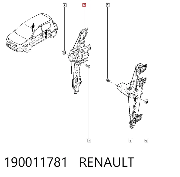 Mecanismo de acionamento de vidro da porta traseira direita 190011781 Renault (RVI)
