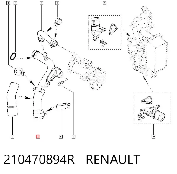 Mangueira (cano derivado) do sistema de esfriamento 210470894R Renault (RVI)