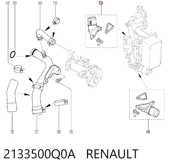 Flange do sistema de esfriamento (união em T) 2133500Q0A Renault (RVI)