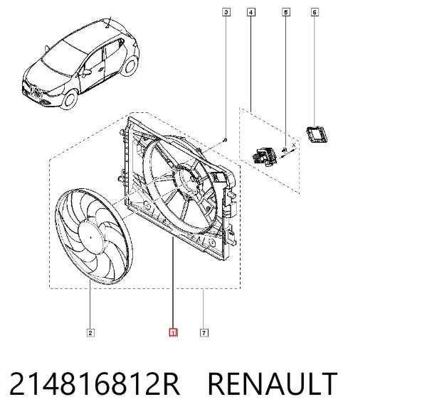 Difusor do radiador de esfriamento, montado com motor e roda de aletas 214816812R Renault (RVI)