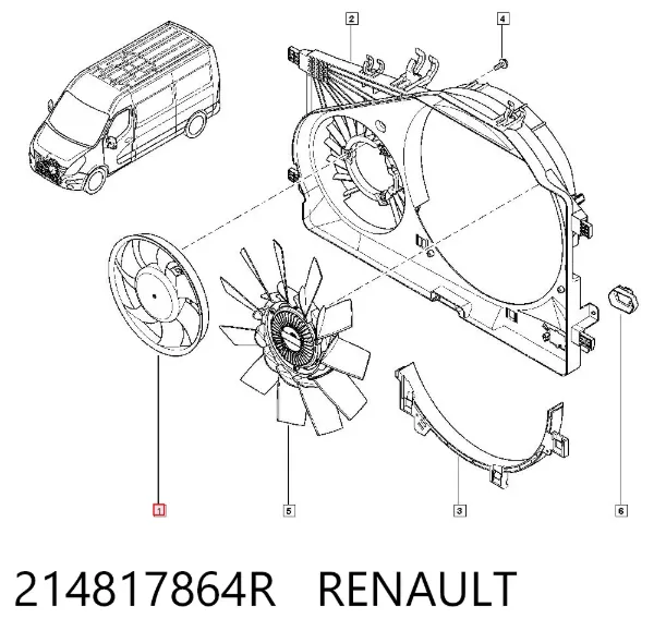 Ventilador elétrico de esfriamento montado (motor + roda de aletas) direito 214817864R Renault (RVI)