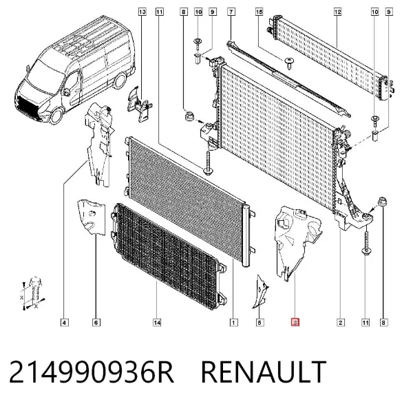 Conduto de ar (defletor) esquerdo do radiador 214990936R Renault (RVI)