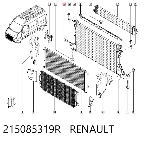 Consola (coxim de fixação) inferior do radiador 215085319R Renault (RVI)