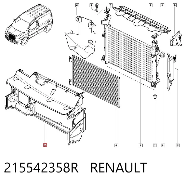 Conduto de ar (defletor) do radiador 215542358R Renault (RVI)
