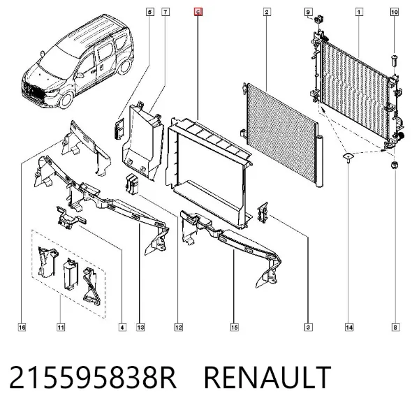 Conduto de ar (defletor) do radiador 215595838R Renault (RVI)