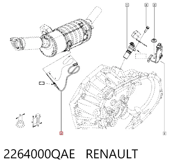 Sensor de temperatura dos gases de escape (GE), antes de filtro de partículas diesel 2264000QAE Renault (RVI)