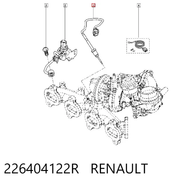 Sensor de temperatura dos gases de escape (GE), antes de turbina 226404122R Renault (RVI)