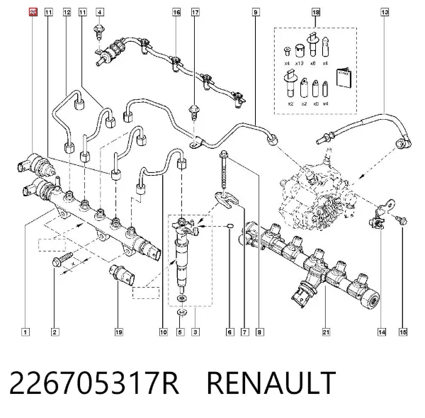 Regulador de pressão de combustível na régua de injectores 226705317R Renault (RVI)