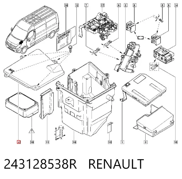 Tampa de unidade de dispositivos de segurança 243128538R Renault (RVI)