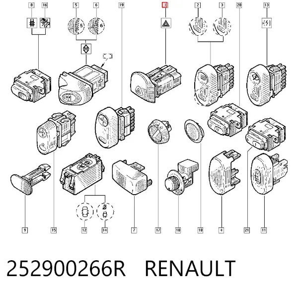 Botão de ativação do sinal de emergência 252900266R Renault (RVI)