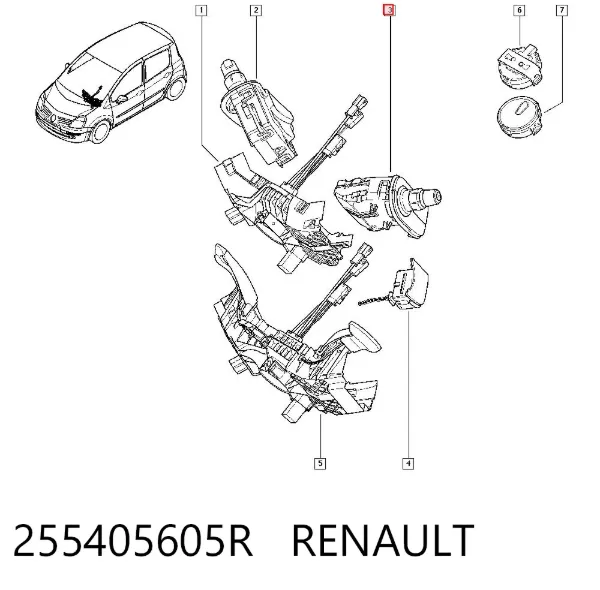 Comutador esquerdo instalado na coluna da direção 255405605R Renault (RVI)