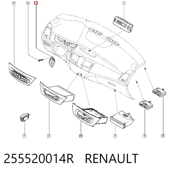 Comutador instalado na coluna da direção, de controlo do sistema de áudio 255520014R Renault (RVI)