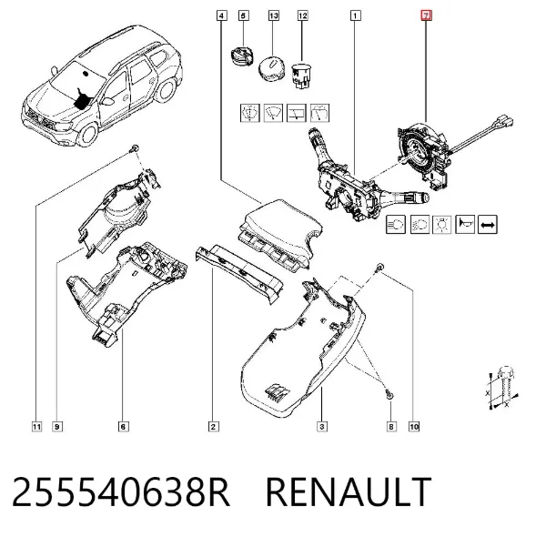 Anel AIRBAG de contato, cabo plano do volante 255540638R Renault (RVI)