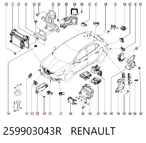 Módulo de direção (Centralina eletrônica) de sensor de estacionamento 259903043R Renault (RVI)
