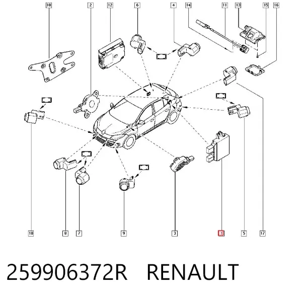 Módulo de direção (Centralina eletrônica) de sensor de estacionamento 259906372R Renault (RVI)