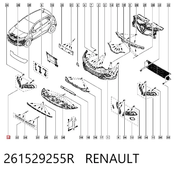 Grelha direita do pára-choque dianteiro 261529255R Renault (RVI)